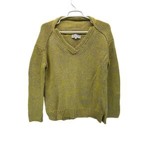 NHBT Inhabit Warm Green Yellow Layered V-Neck Chunky Knit Sweater Cotton S